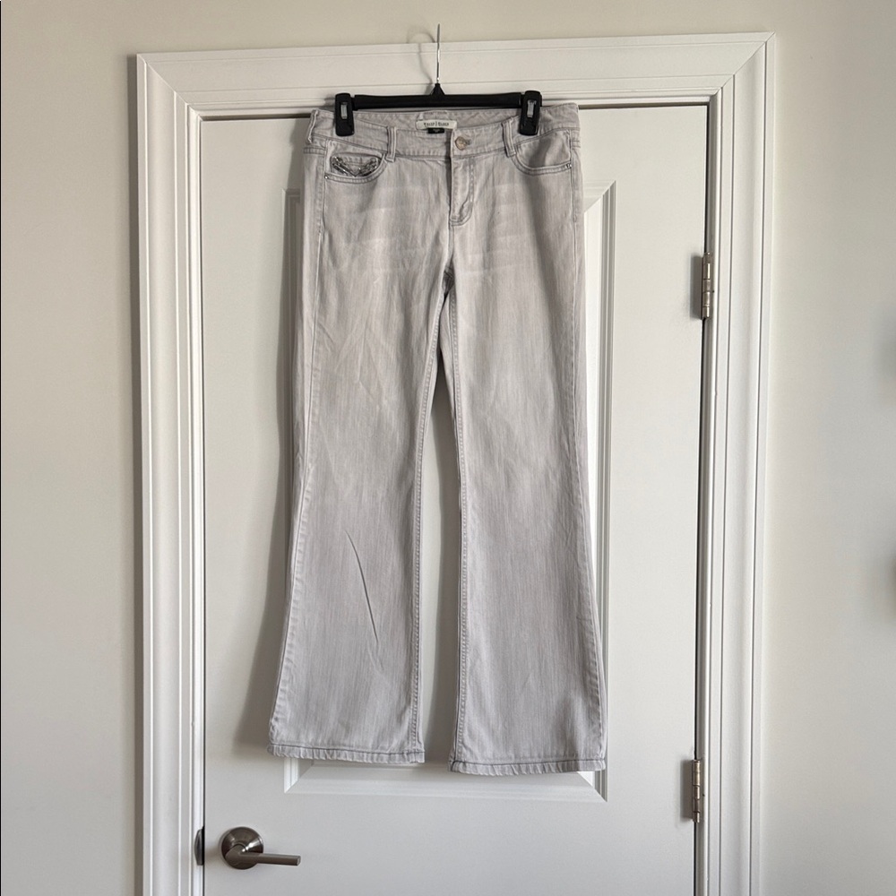 White House Black Market Light accented Gray Flare Jeans